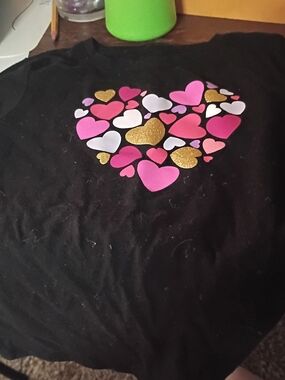 wonder nation Black Long Sleeve Tee with Pink, White & Gold Hearts